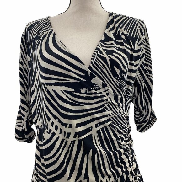 Style & Co Zebra Print Ruched 3/4 Sleeve Blouse L - Picture 2 of 9